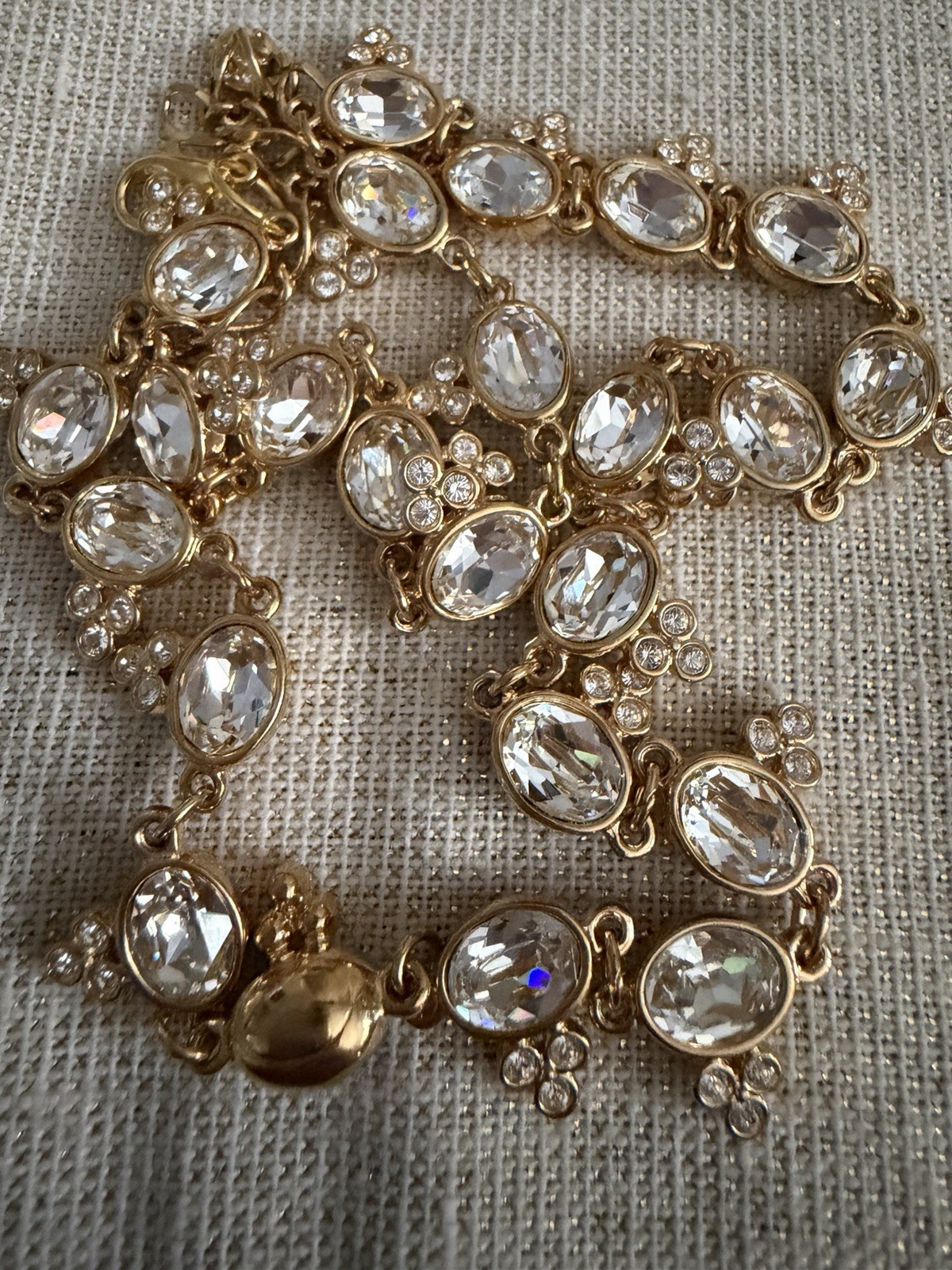Vintage Swarovski Gold Clear Crystal Trefoil Station Link Necklace