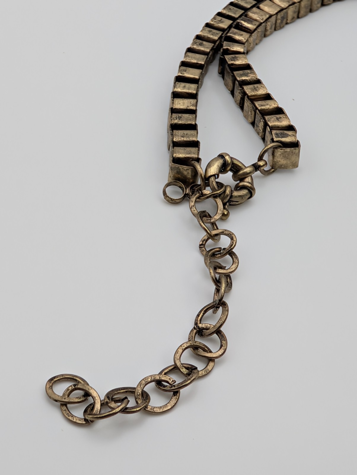 Vintage Statement Necklace Clear Rhinestones Antique Gold Tone Large Pendant