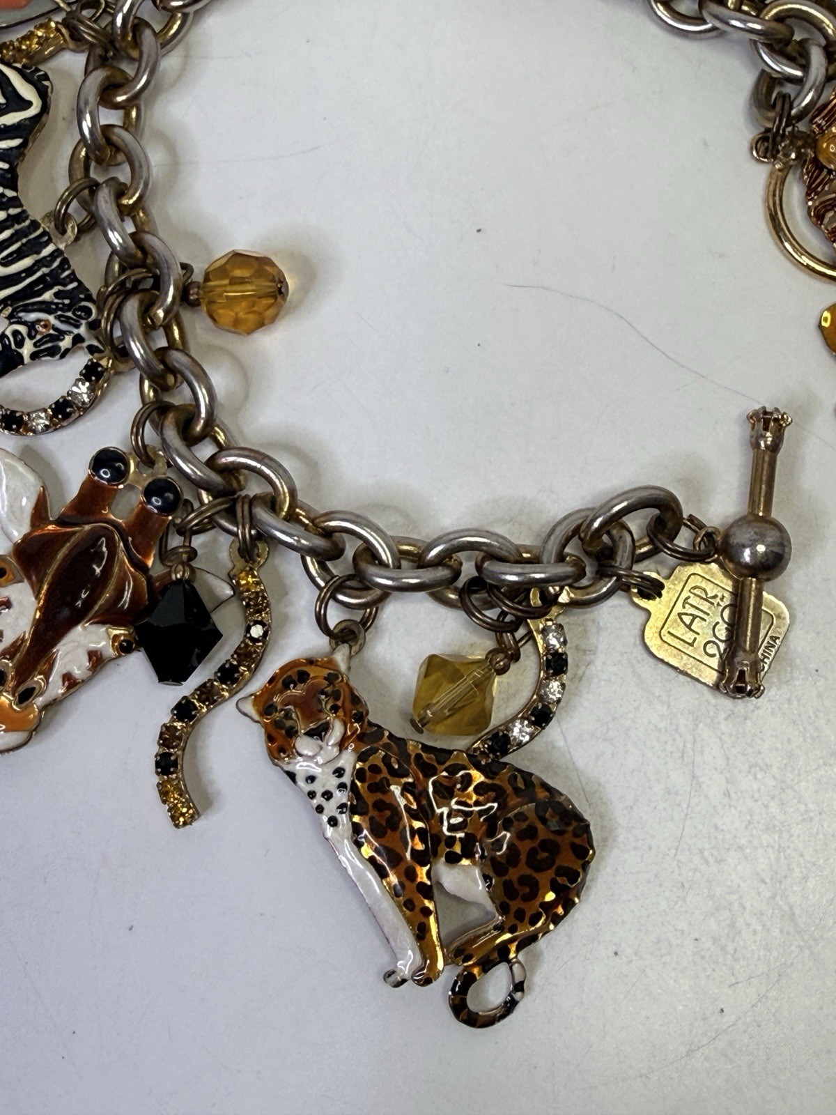 Lunch at the Ritz Signed Charm Bracelet Enamel Zoo Animals Toggle & Loop READ