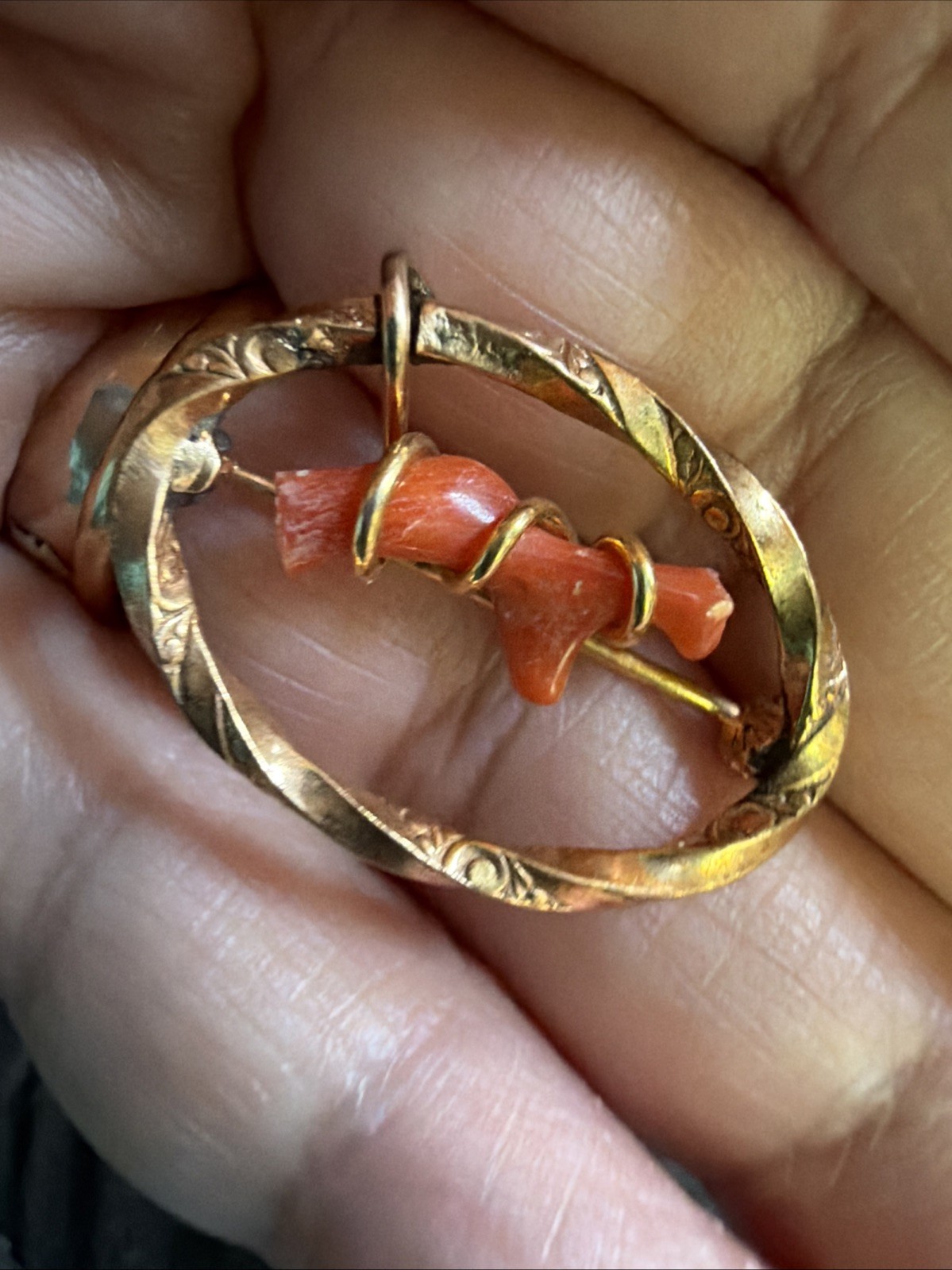 Vintage Rosy Gold Fill Coral Branch Interwoven Scroll Work On Metal