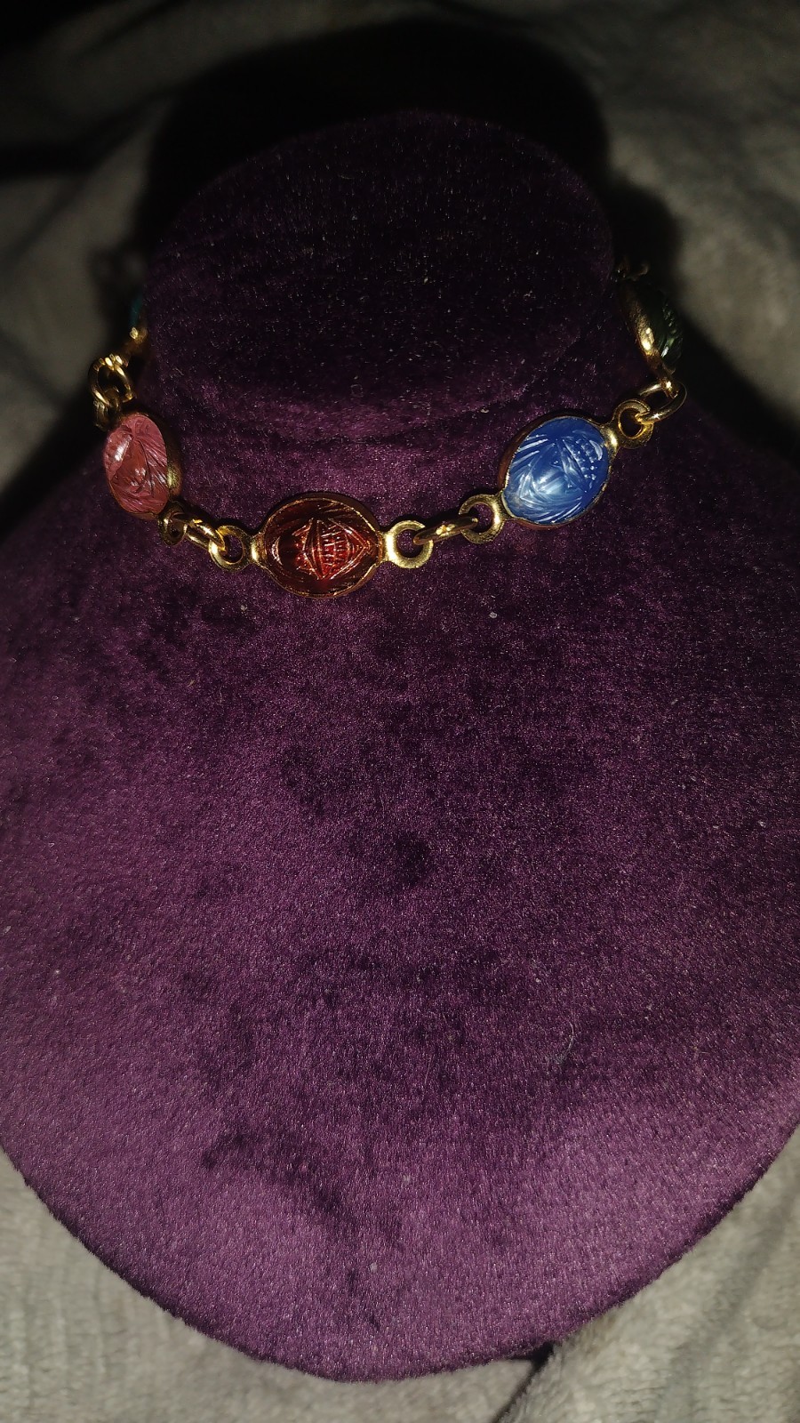 Vintage Tricolor Scarab Bracelet With Gold Plated Hardware Highly Collectible