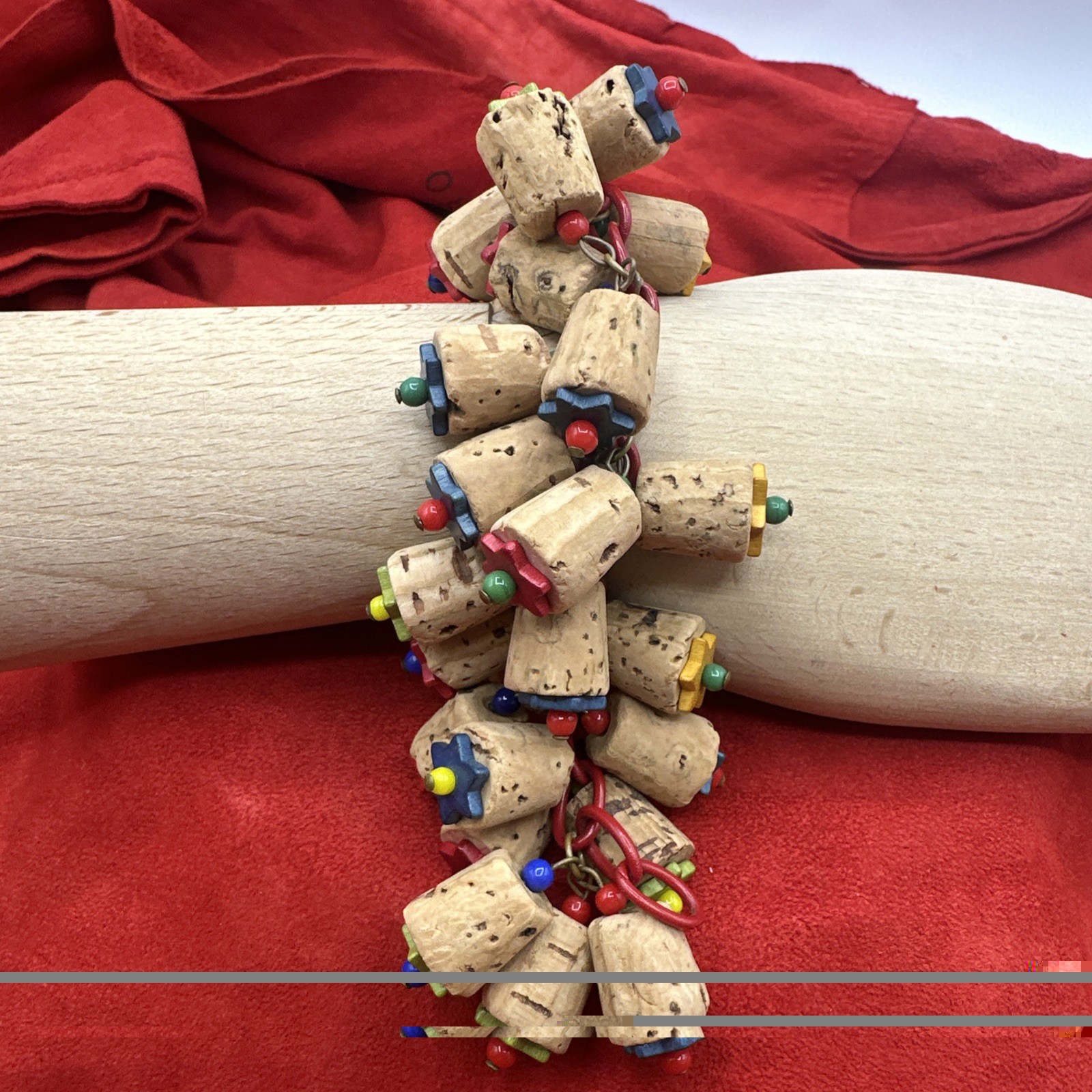 Exclusive Depression Era Cork and Multicolored Bakelite Bracelet. See pics.