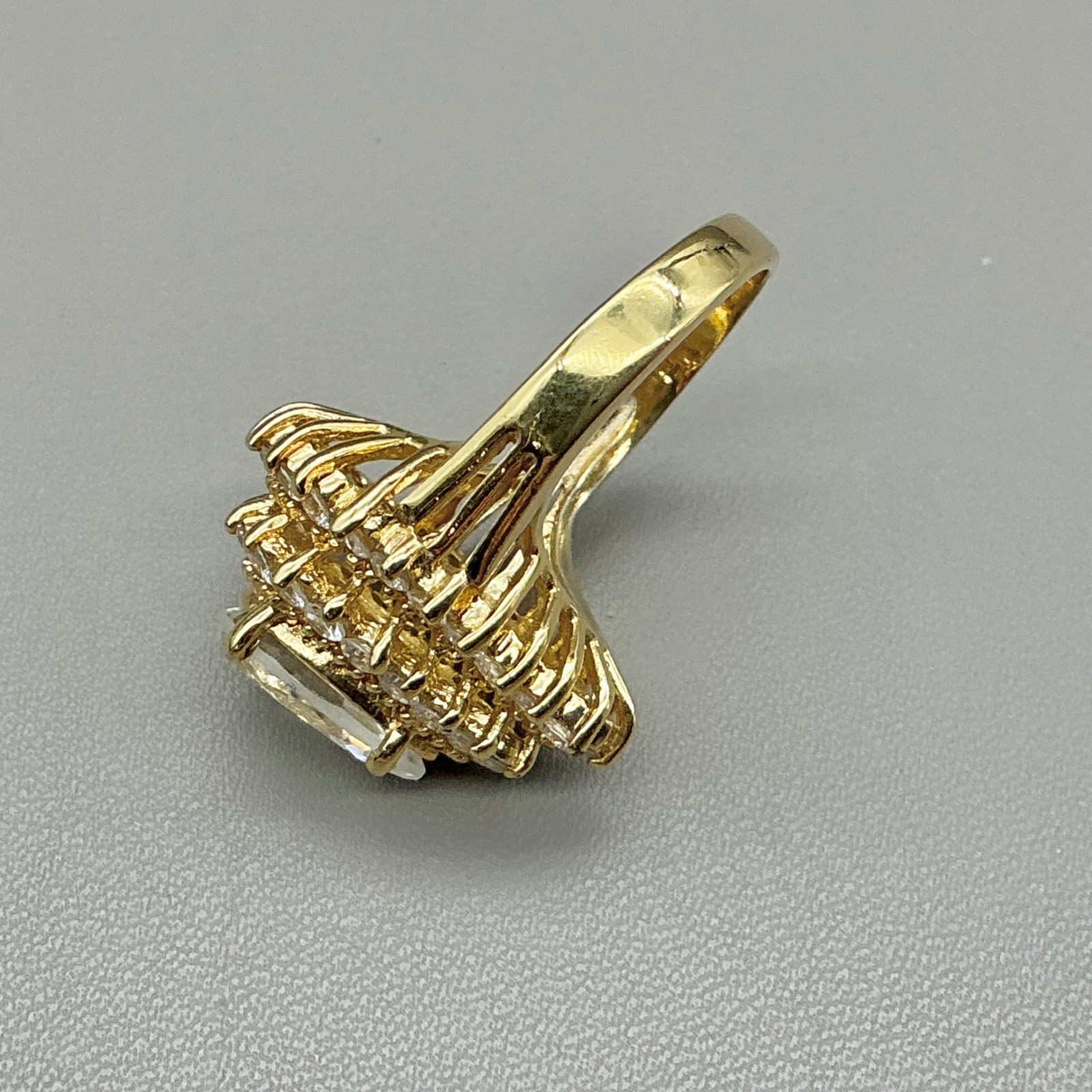 Vintage Lind Ring Womens Gold Plated Pear Cut CZ Triple Halo 14K HGE Size 7.5