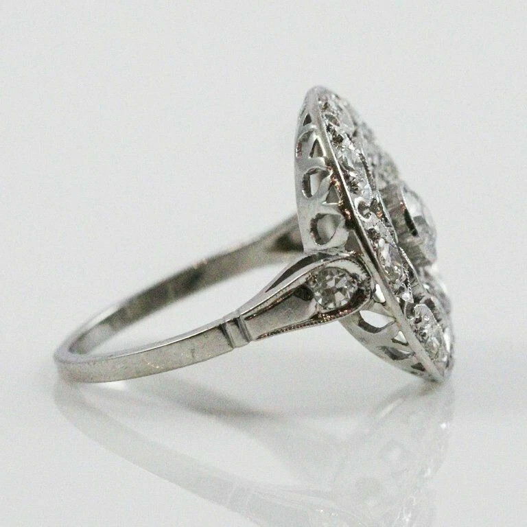 Art Deco Style Floral Round Lab Created Diamond 14K White Gold FN Wedding Ring