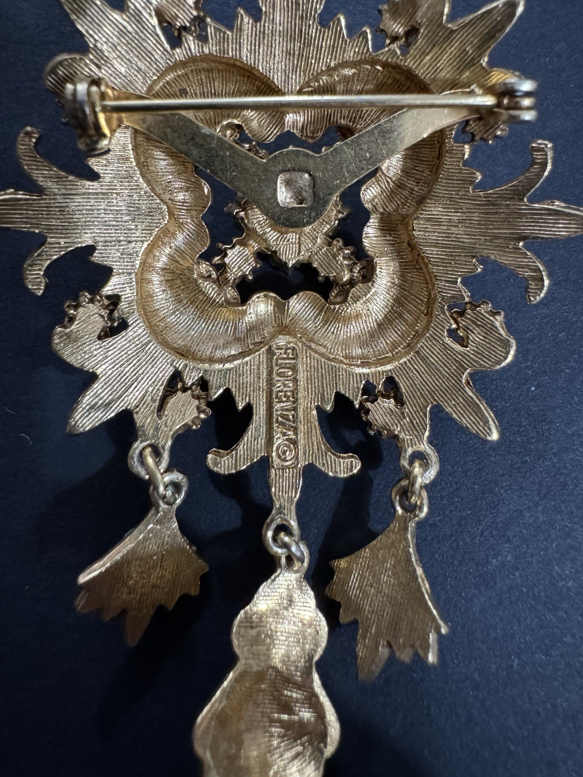 Vintage FLORENZA Signed Brooch Earrings Set Renaissance Revival Demi Parure