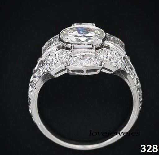 Art Deco Vintage 3.20CT Round Cut Lab-Created Diamond Ring 14K White Gold Finish