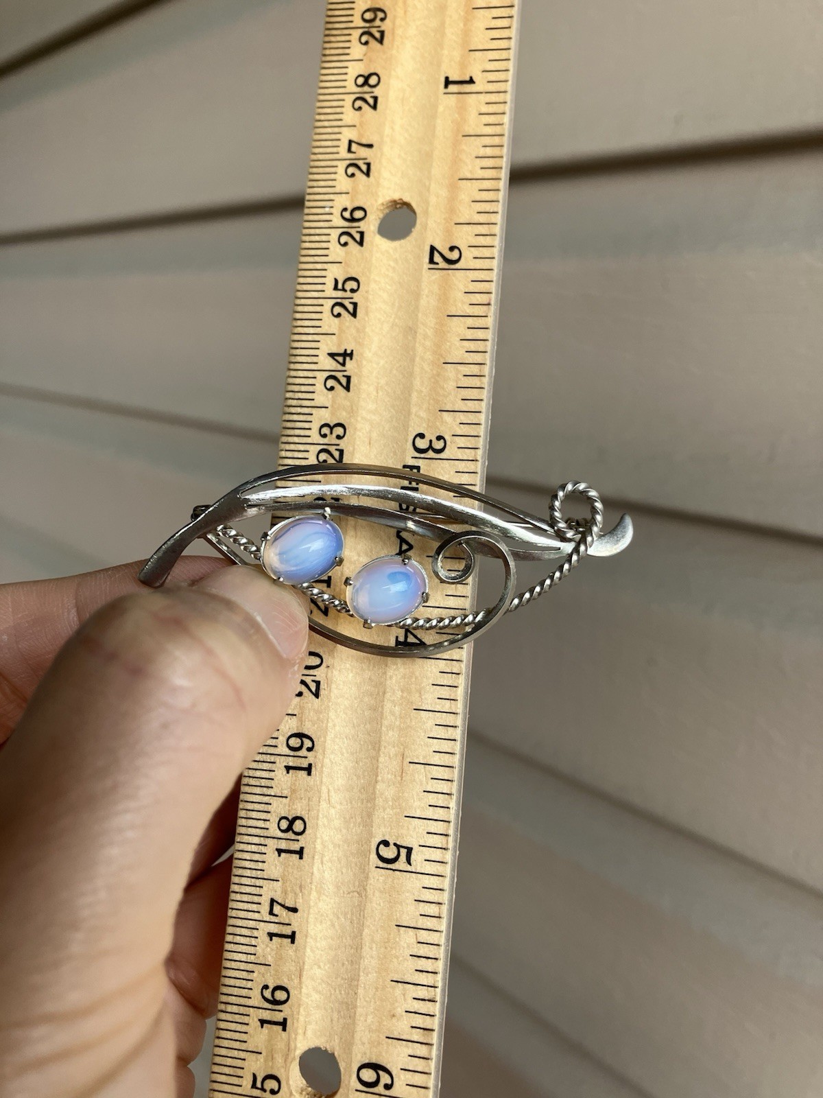 Unused Vintage opal Like Mademade stone Brooch silver tone