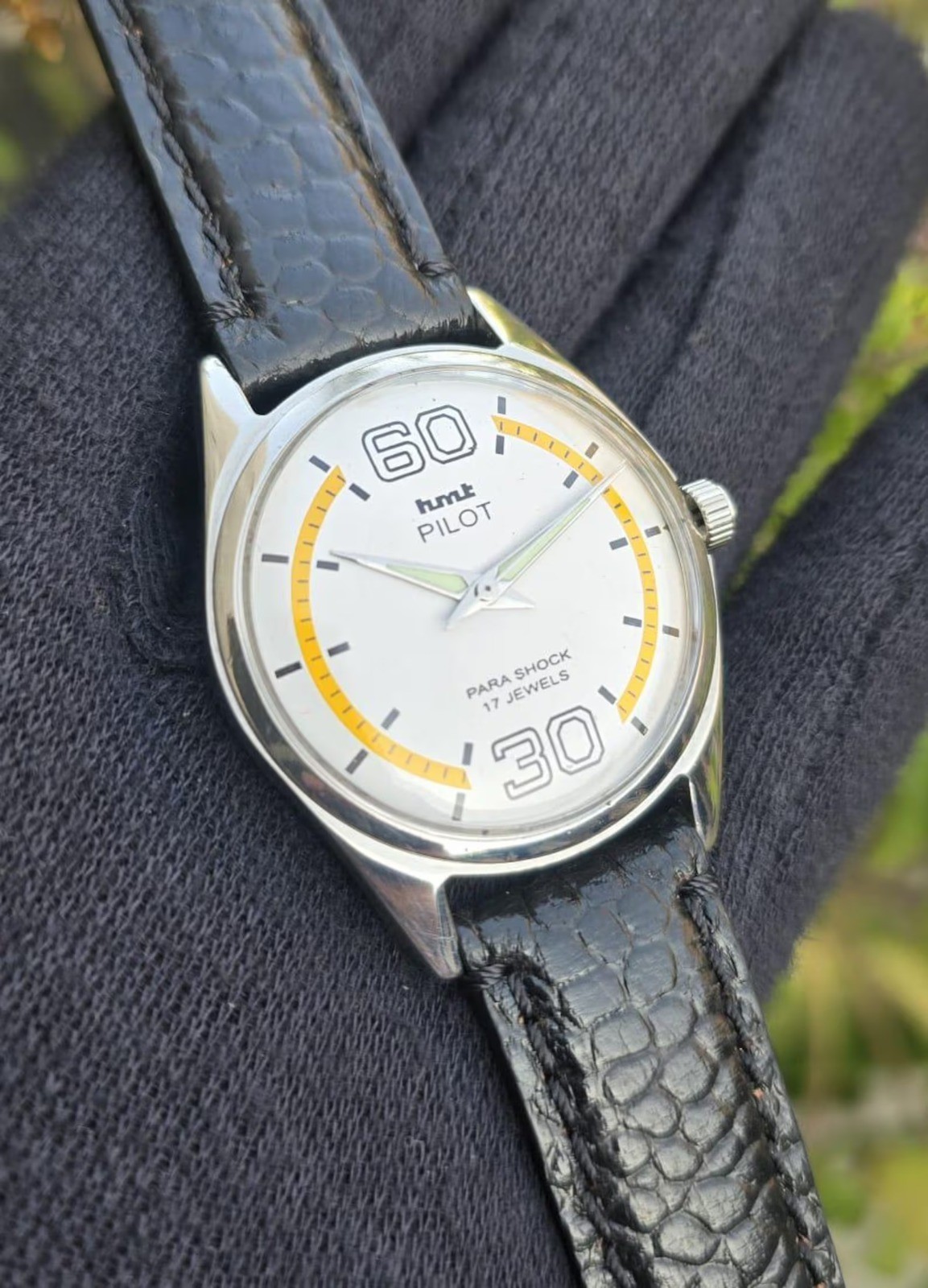 Vintage Hmt Pilot Hand Winding Men Steel 17 Jewels Refurbished Wrist Watch