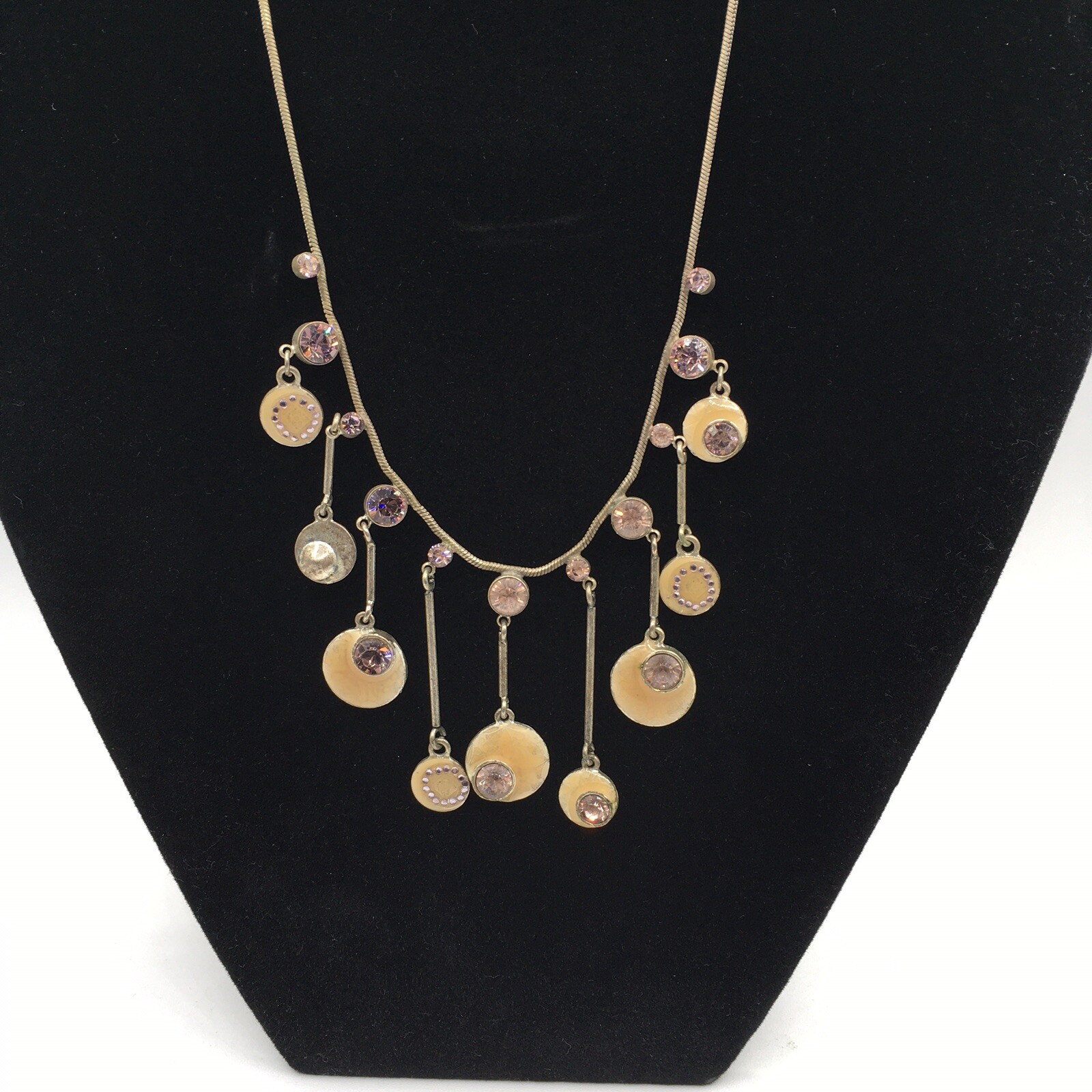 Vtg Pilgrim Danish Design Silver Tone Rhinestone Enamel Adjustable 17″ Necklace