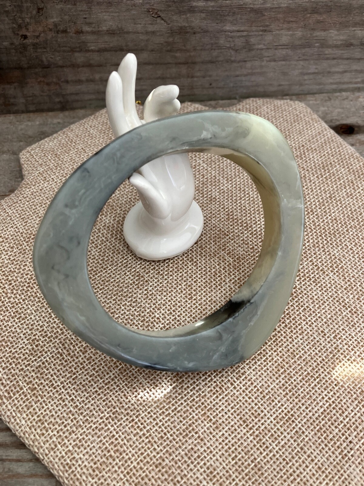 Vtg Acrylic Lucite Muted Green Swirled Triangle Modernist Big Bangle Bracelet