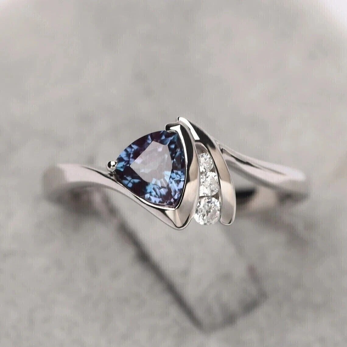 2.85Ct Lab-Created Alexandrite Engagement Anniversary 14K White Gold Finish Ring