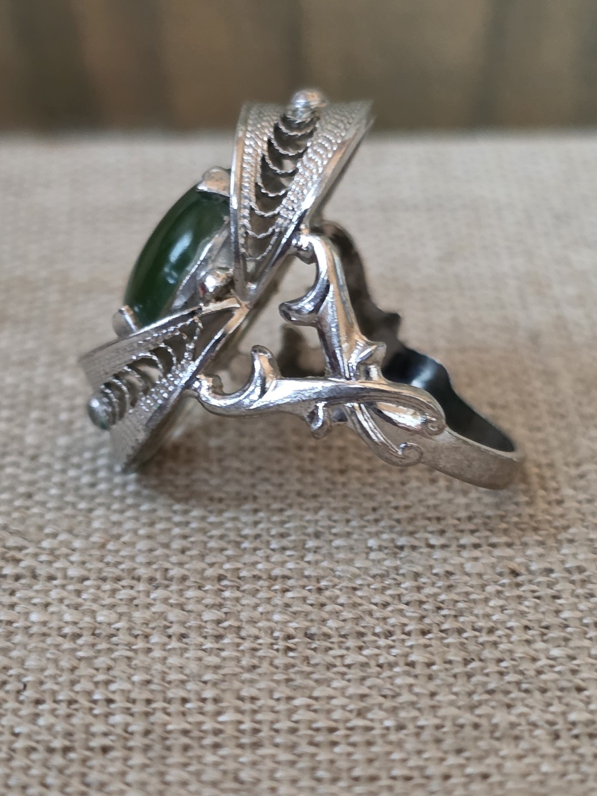 Vintage Beautiful Unusual Ornate Jade Ring Size 4.75