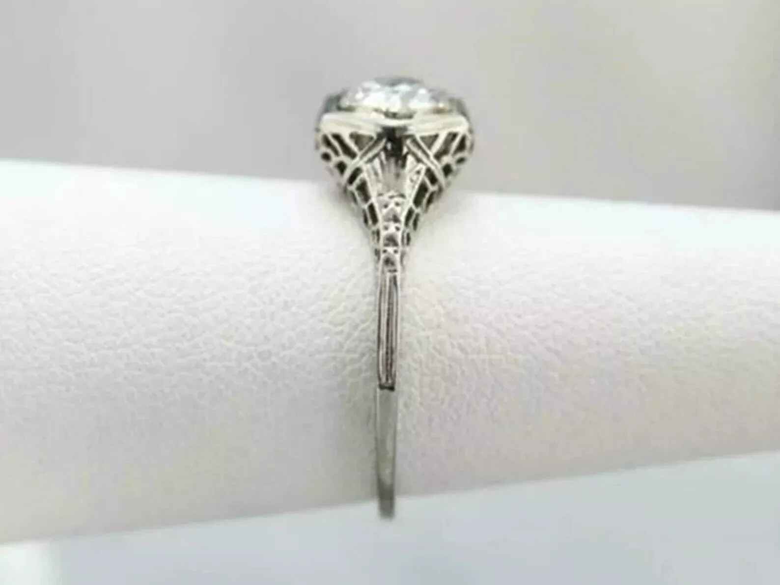 Vintage Art Deco 1Ct Round Lab Created Diamond 14K White Gold FN Engagement Ring
