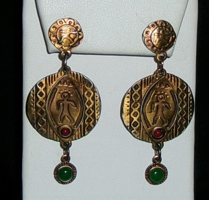 Vintage Berebi Tribal Earrings-Cabs-Gold Tone-Signed Berebi