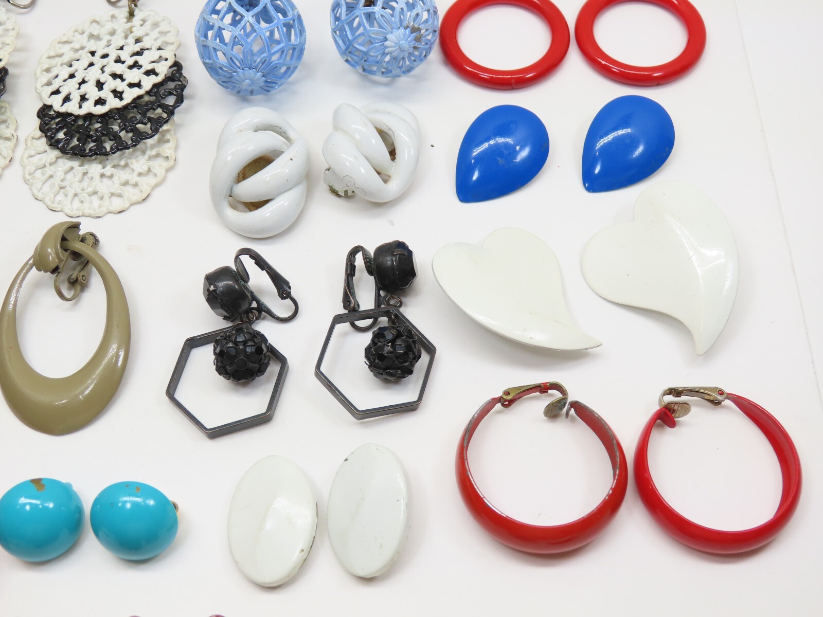 Vintage Earrings Enamel Clip On Lot Hoop Dangle + Minor Wear D2539