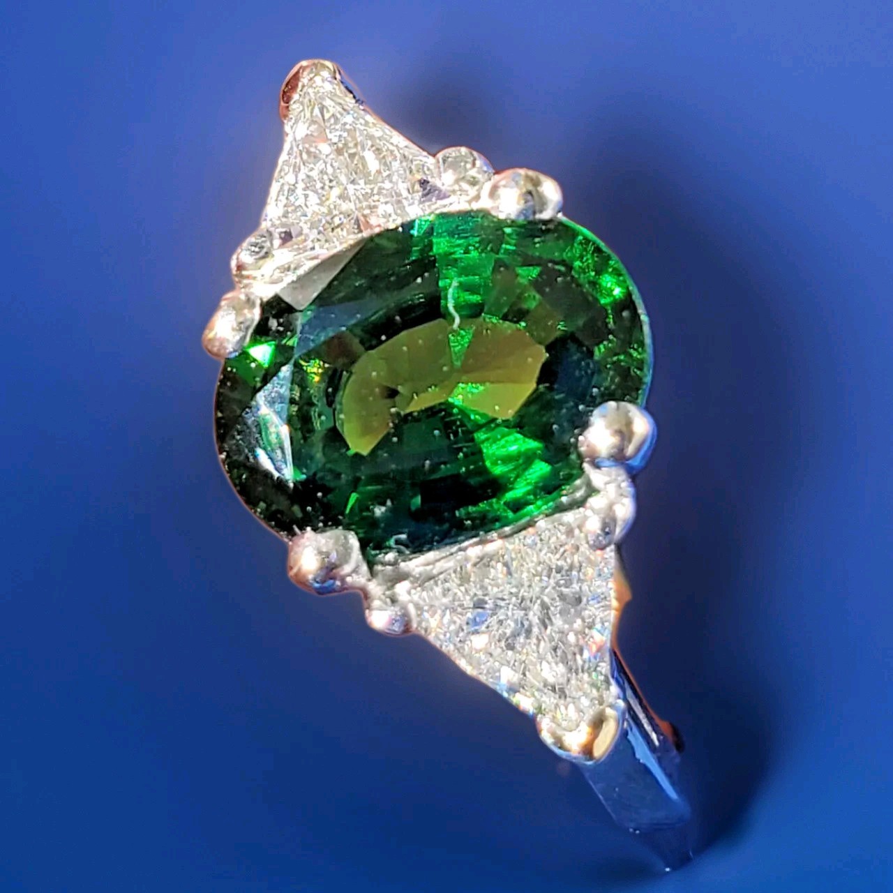 Original EARTH MINED Tourmaline DIAMOND Deco Engagement Ring 14K WHITE GOLD S 7