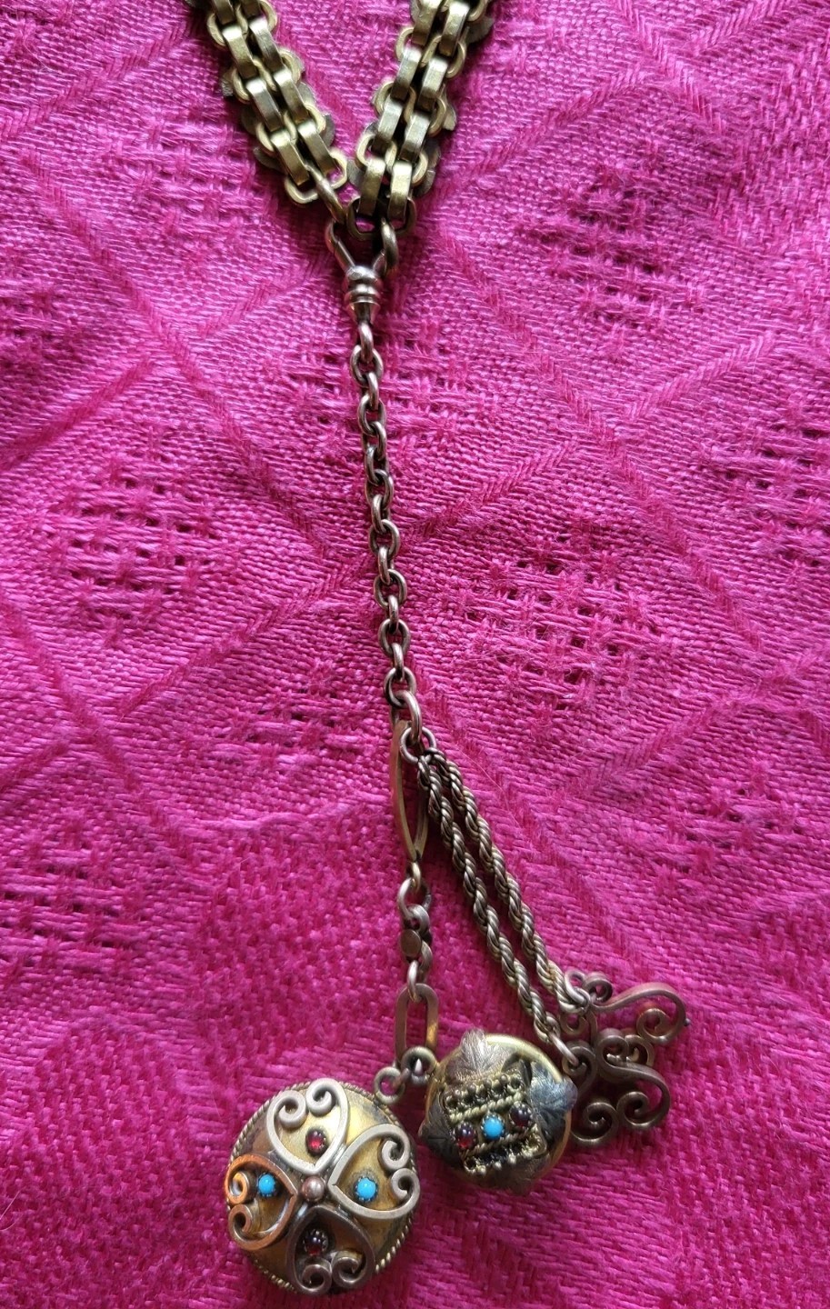 Antique Victorian Gold Filled Book Chain With Etruscan Charms OOAK