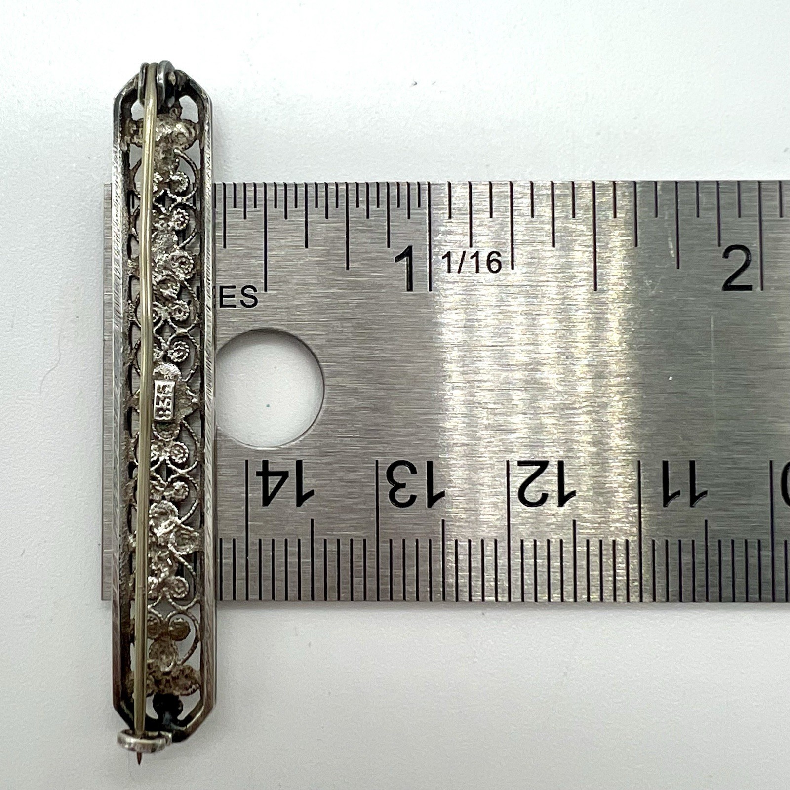 Antique 835 Sterling Silver Flower & Wire Bar Pin/Brooch