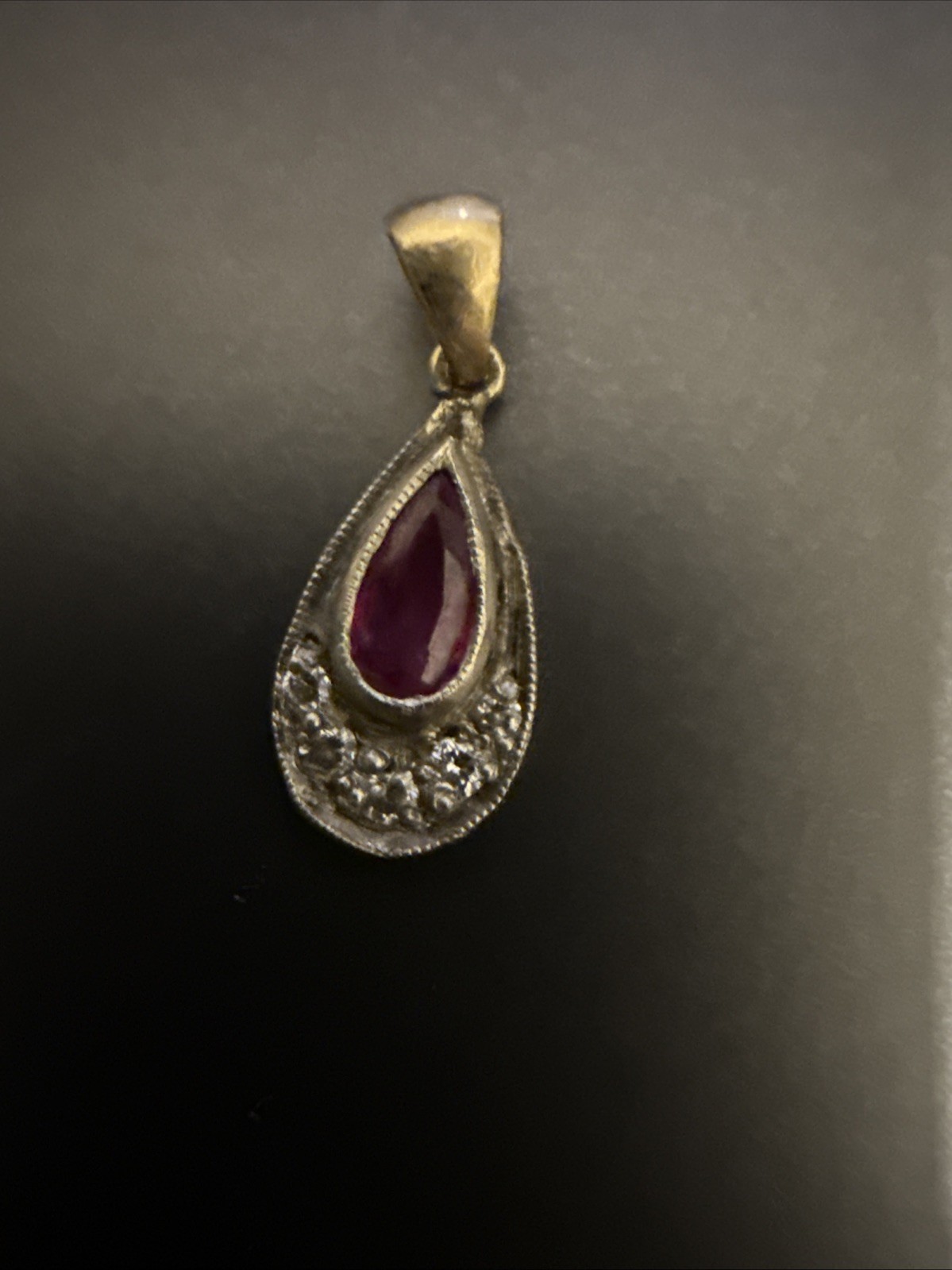 Antique Old Mine Rose Cut Diamond 14K Gold and Silver pendant Ruby Center Stone