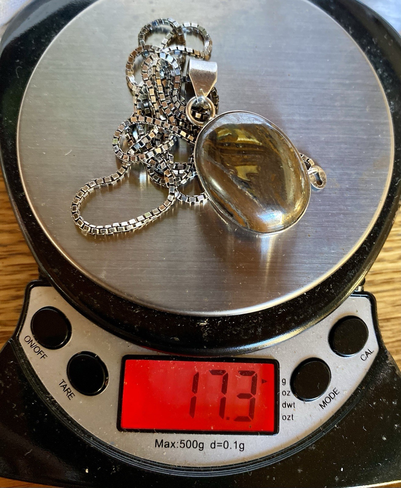 Vintage Tiger Iron Stone Cabochon Set In Sterling Silver With 20” 925 Box Chain