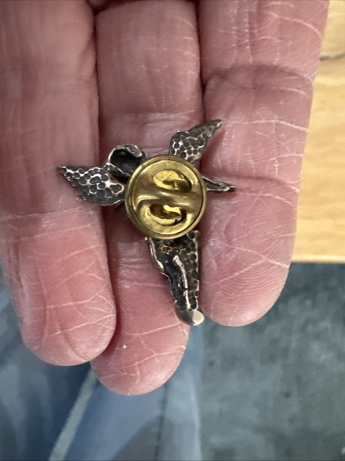 Sterling Silver Cherub Guardian Angel Pin 5.2 Grams Vtg