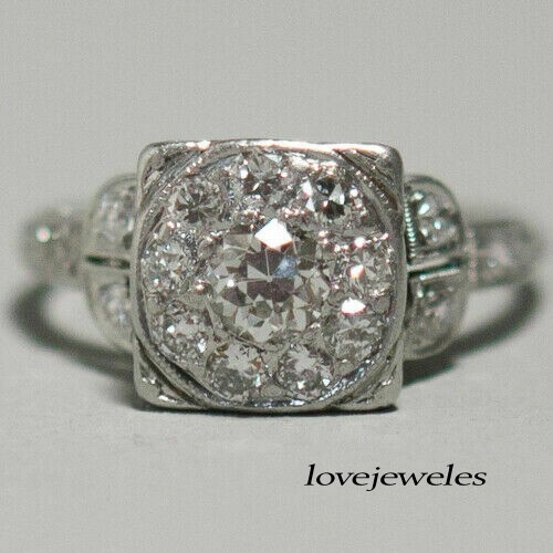 Art Deco Vintage 1.55CT Round Cut Lab-Created Diamond Ring 14K White Gold Finish