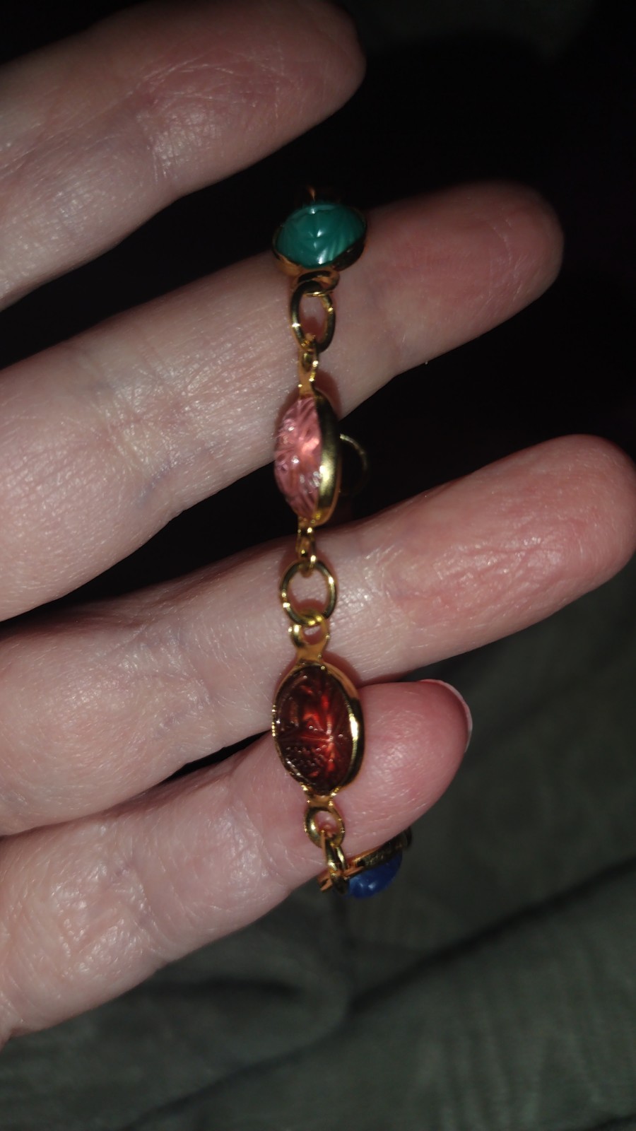 Vintage Tricolor Scarab Bracelet With Gold Plated Hardware Highly Collectible