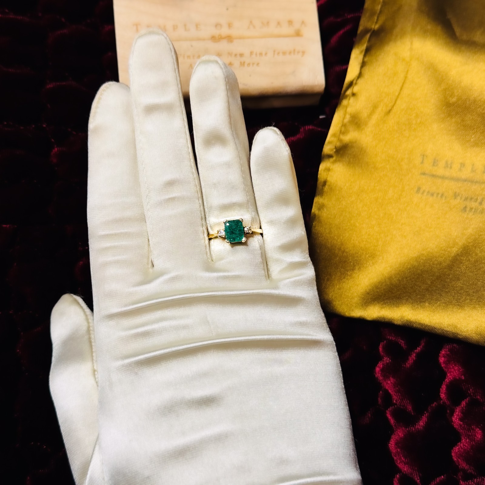 VINTAGE 14K Gold Natural Zambian Emerald & Diamond Ring 1.1CT Emerald Size 7