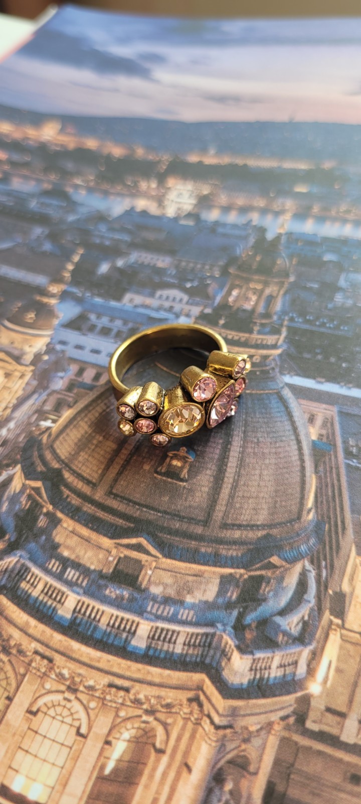 Vintage PILGRIM Danish Design Multicolor Crystal Ring – Modernist Brutalist Wide