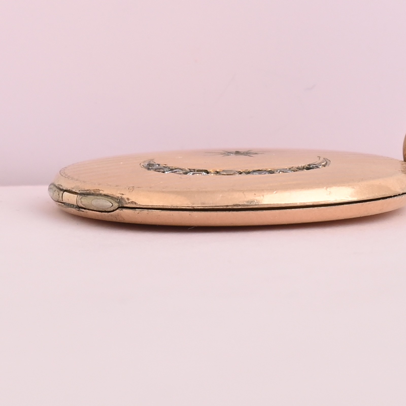 Antique Victorian Crescent Moon Star Gold Filled Paste Stripe Pendant Locket