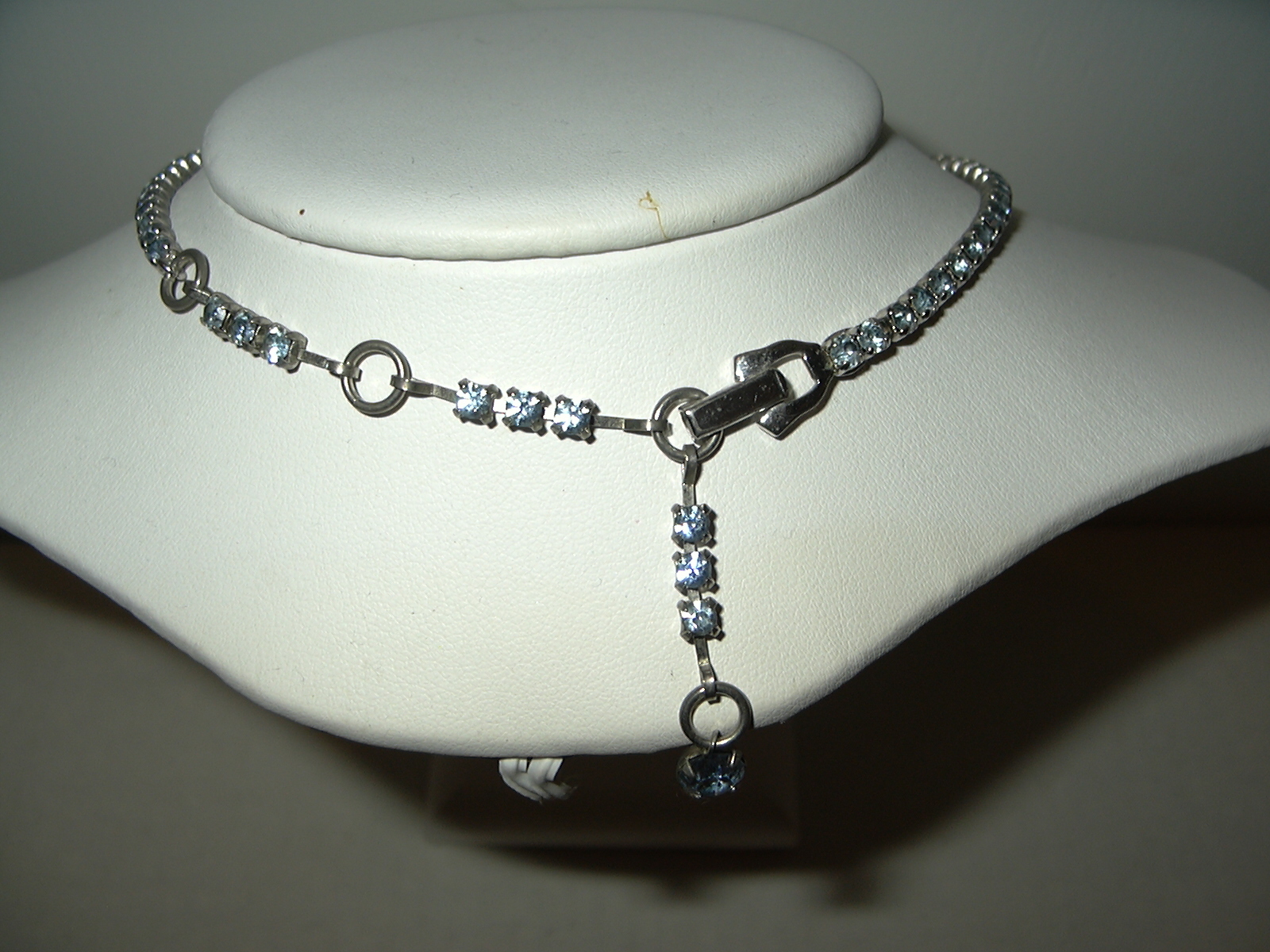 Vintage Signed BUYER BROS Silvertone & Blue Rhinestone Drop Adjustable Necklace