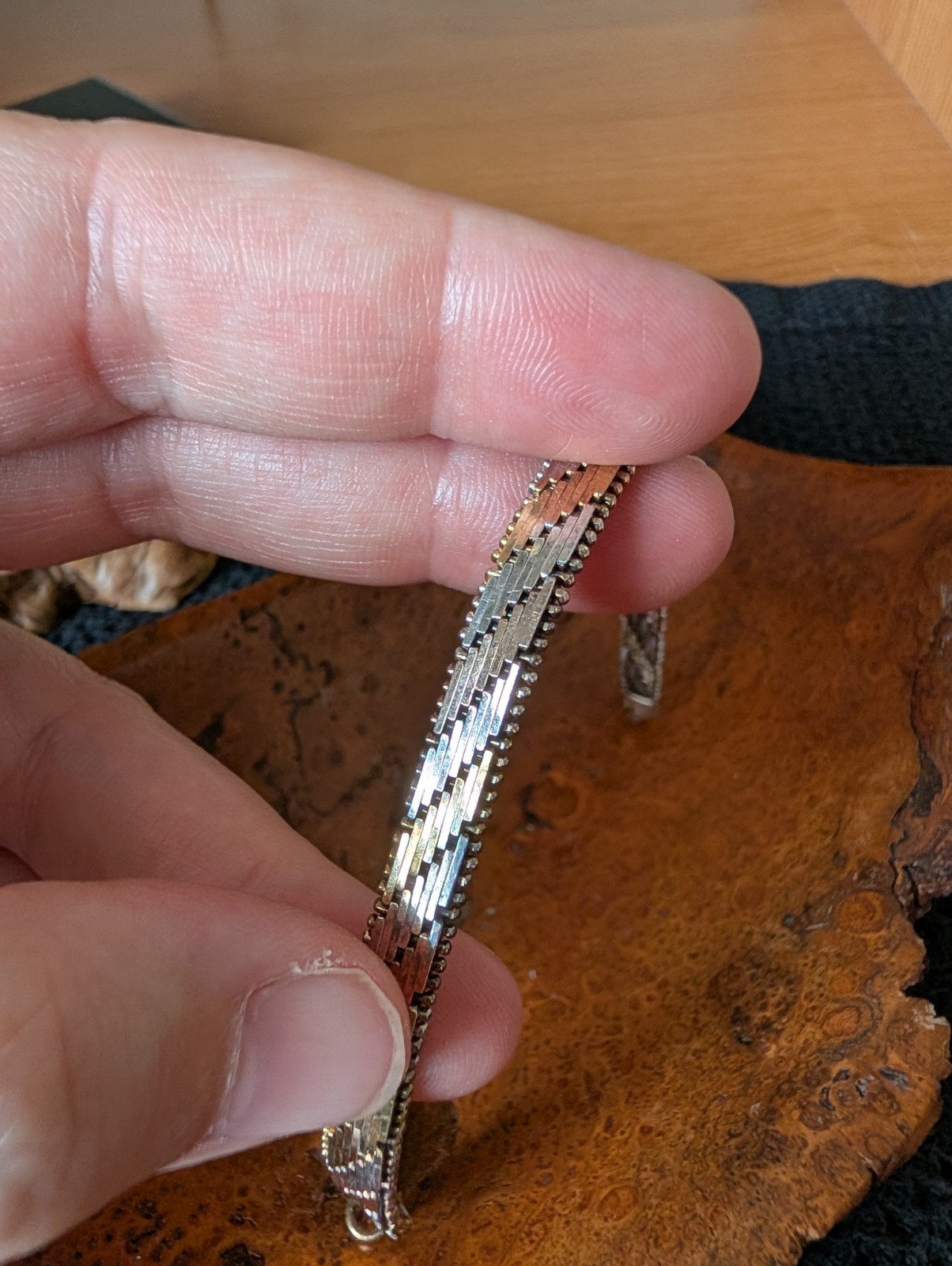 Tricolor Vintage Sterling silver bracelet: 7.5 inches