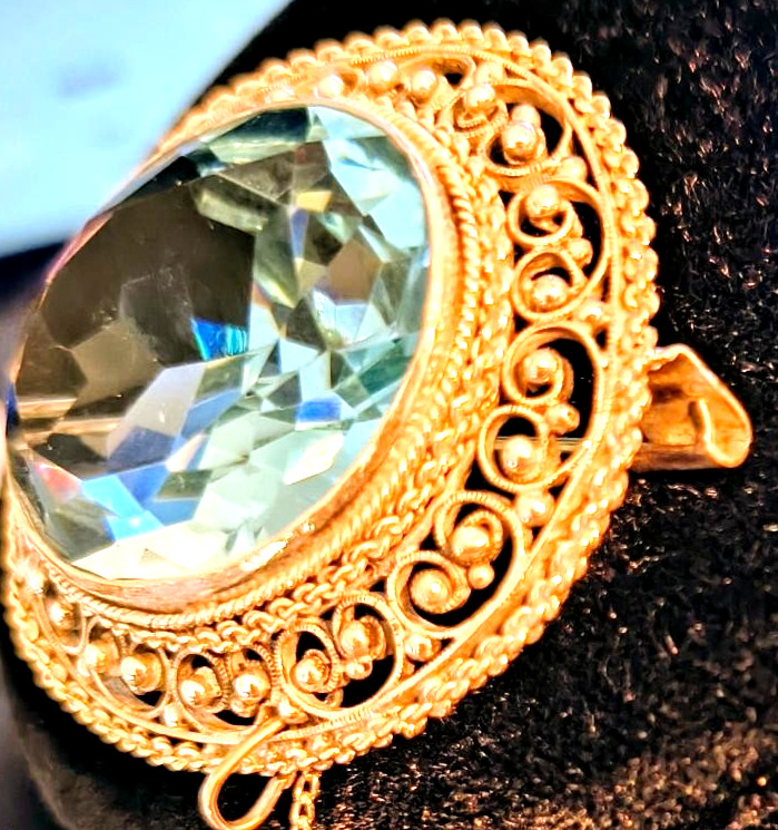 Vtg 1910-20;s Art Deco Sterling .925 Open Back Blue Zircon Brooch Pin Pendant
