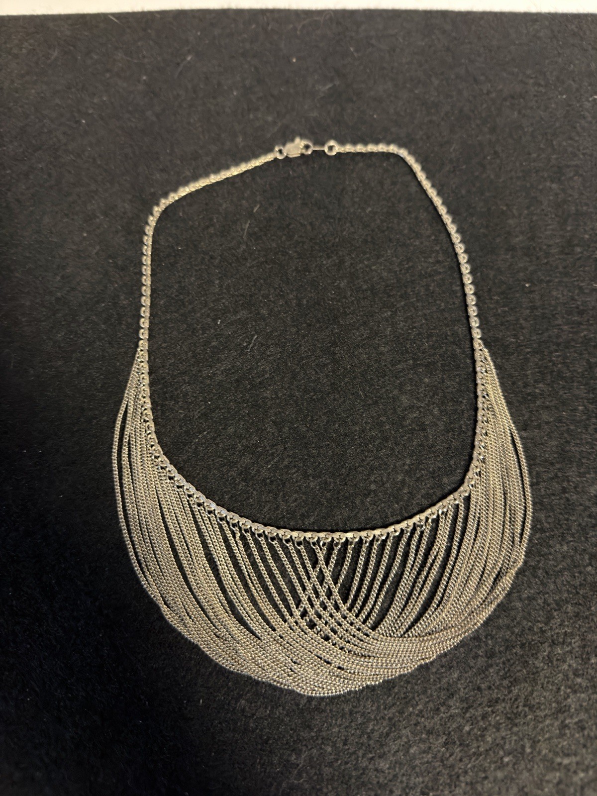 Sterling Silver 925 Drape Bib Necklace Multiple Chain 18”Vintage 28 g