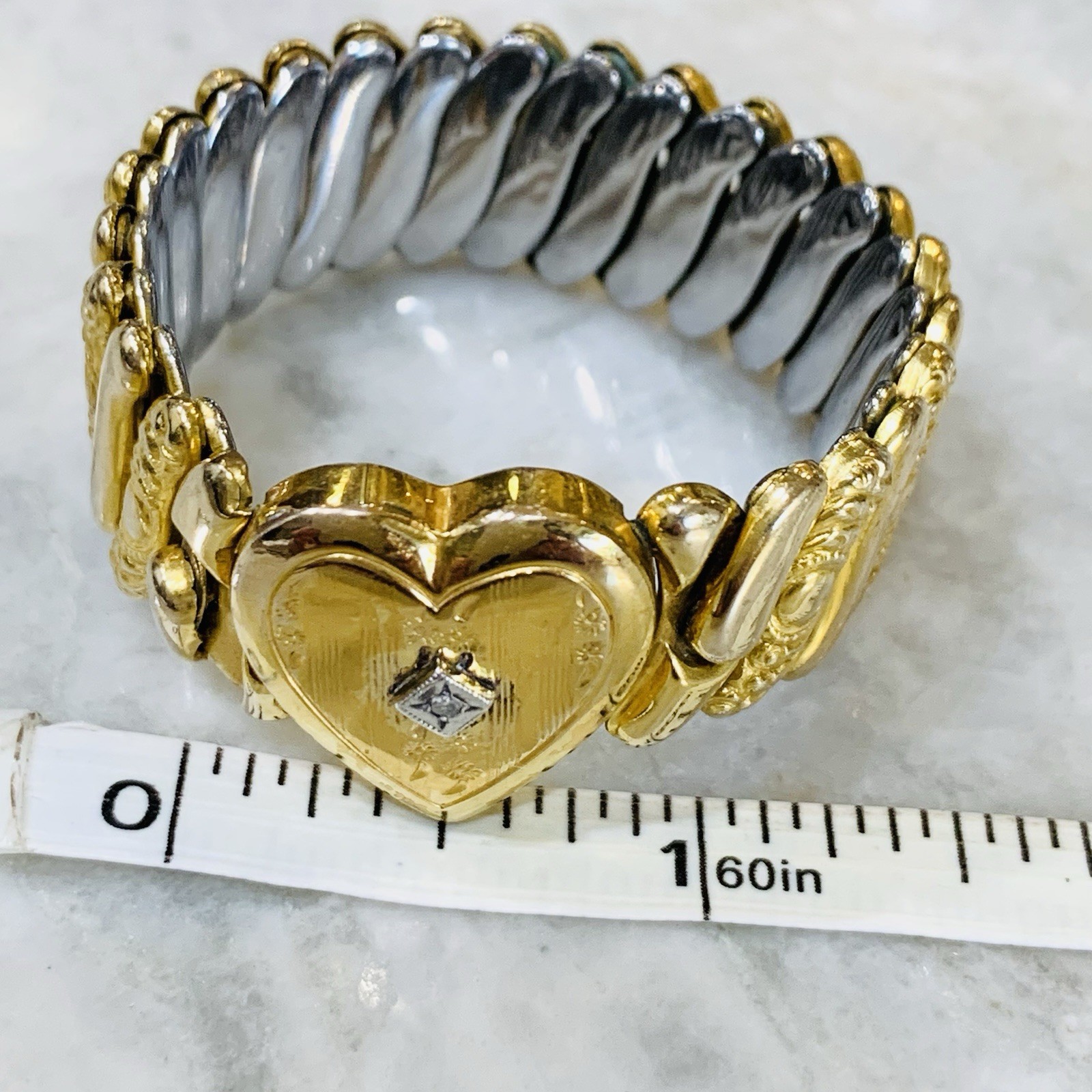 VTG Sweetheart Bracelet Diamond Expansion WWII Gold Filled Heart 20.31gr 6-7.5”