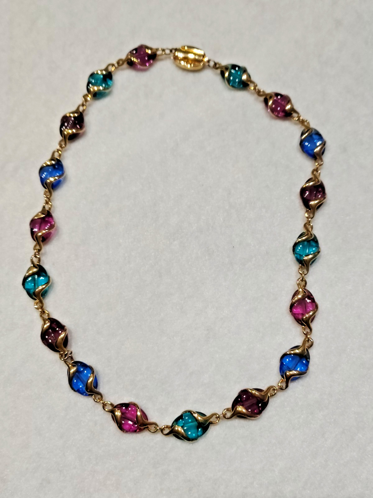 Vintage Swarovski Multicolor Crystal Caged Bead Necklace Gold Tone Signed Swan