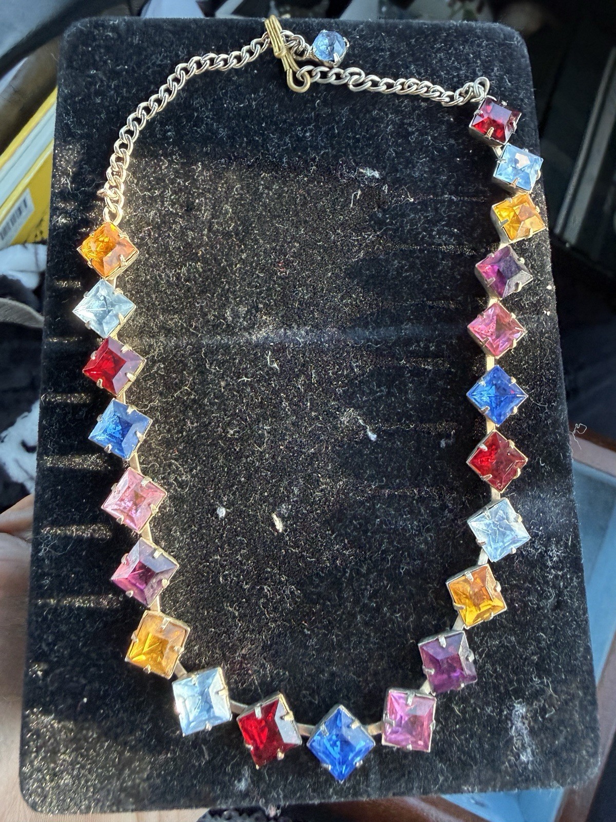 Vintage Multi-Color Rhinestone Choker Necklace | Square Cut Jewel