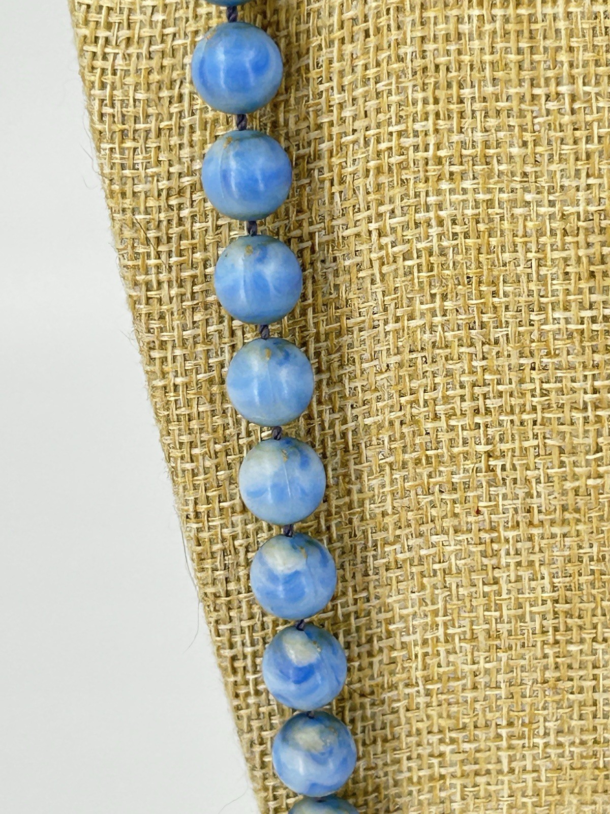 Vintage Blue Swirl Bead Plastic Necklace 30 Inch