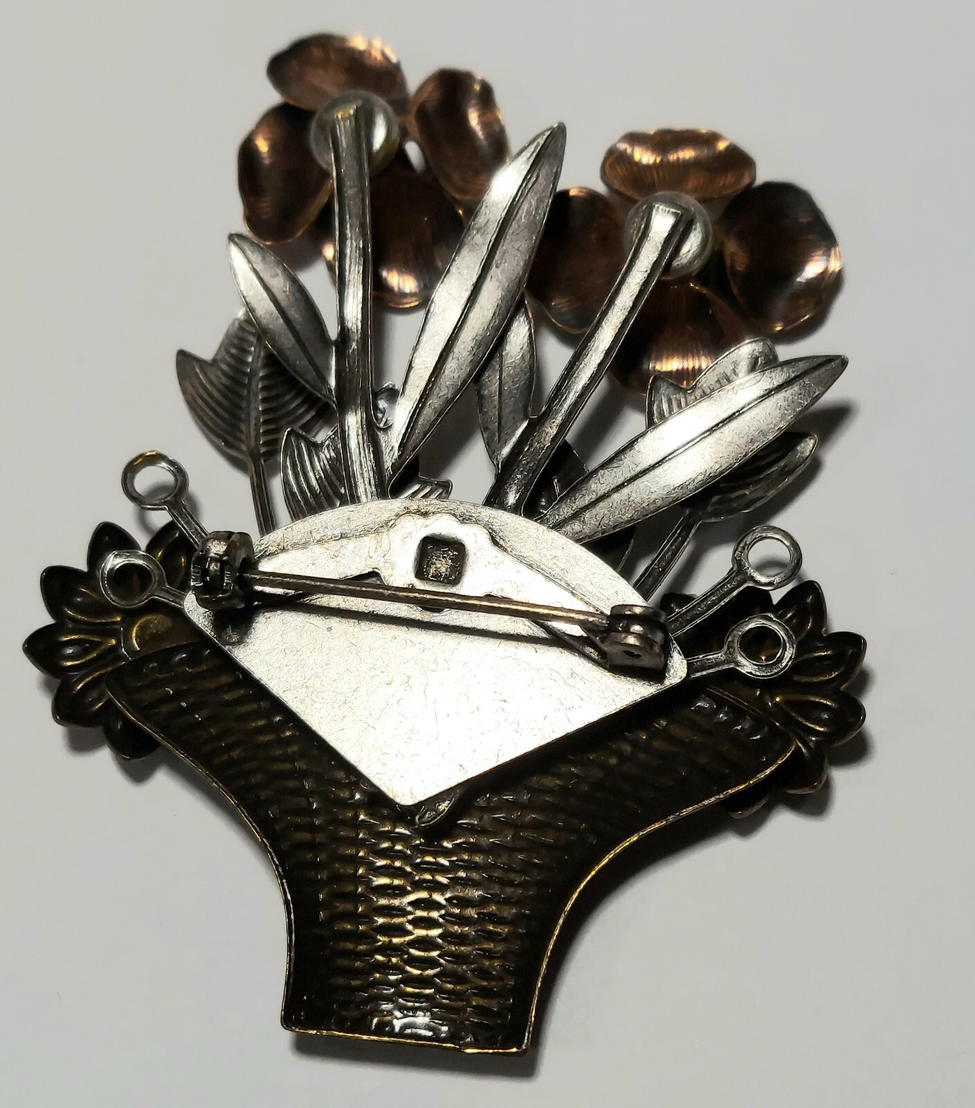 Basket Of Flowers Boquet Mixed Metal Brooch Pin 2.5″
