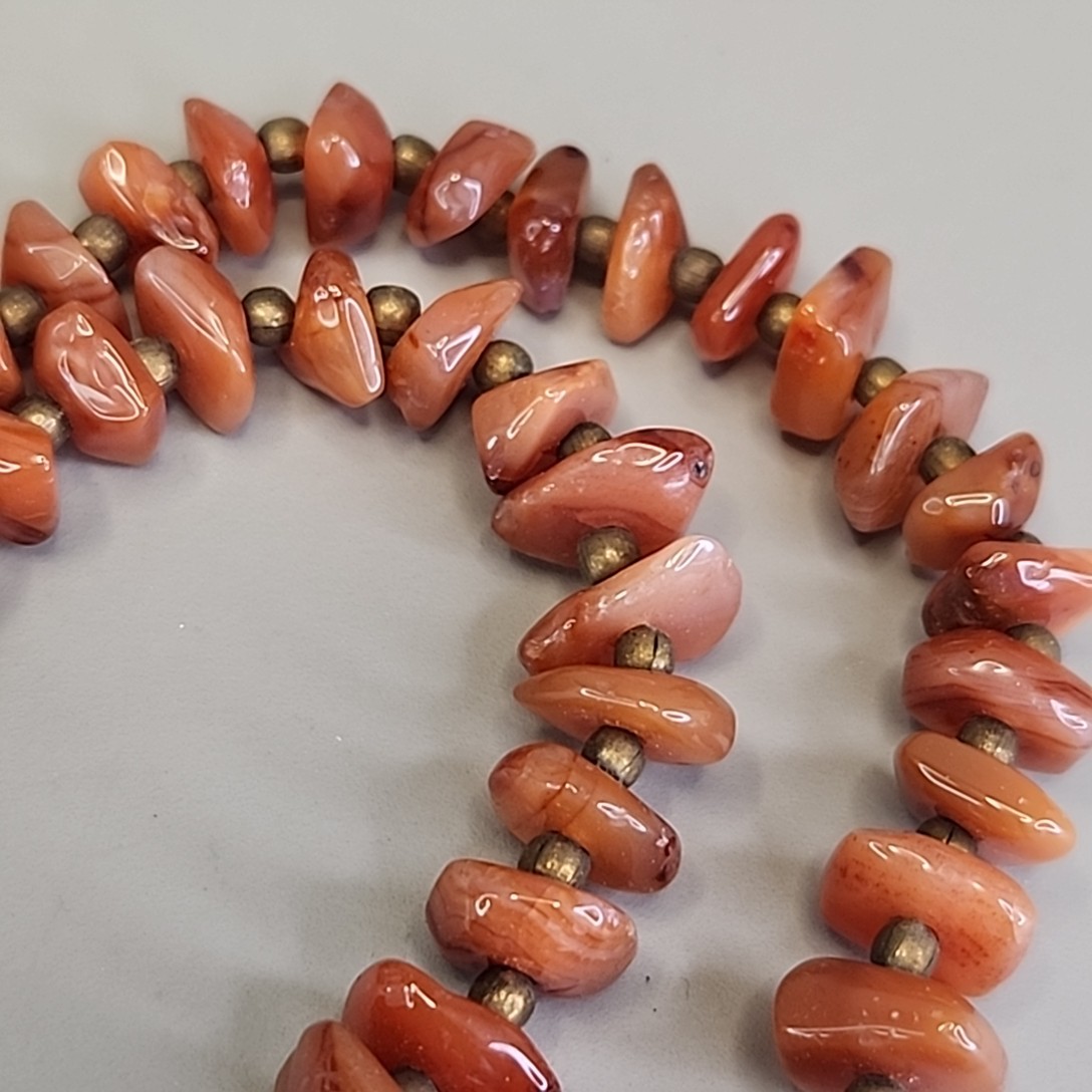 Vintage Carnelian Agate Beaded Necklace Stone Orange Polished Nugget 17.5″