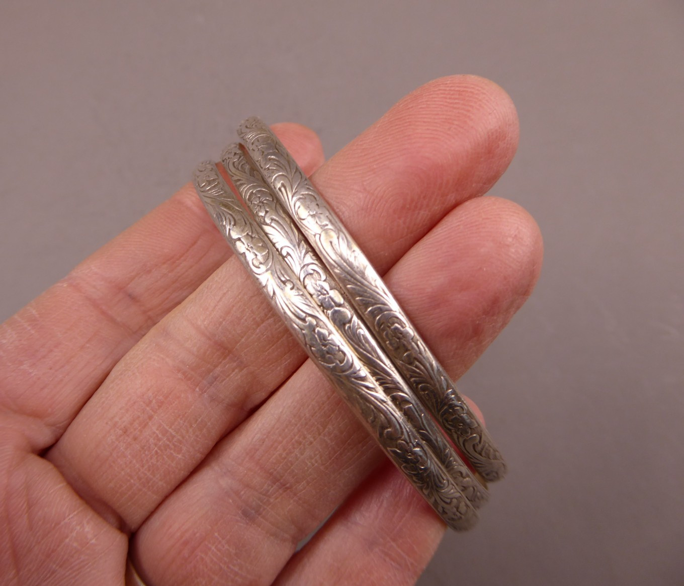 Set of 3 925 STERLING SILVER Thin Stackable Bangle Bracelets 1 ounce Vintage