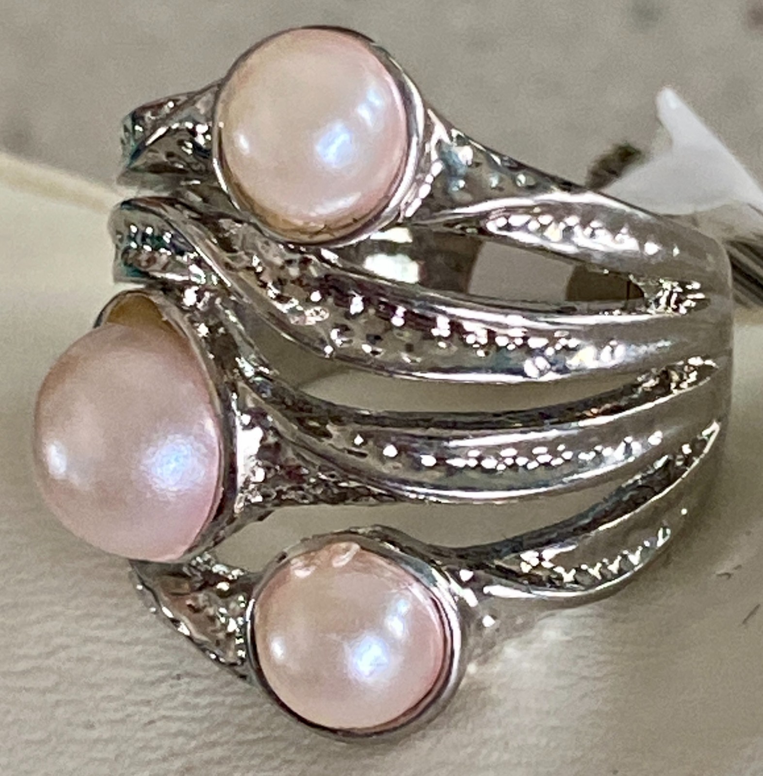 Faux Pearl Vintage Style Statement Cocktail Ring Band Size 6