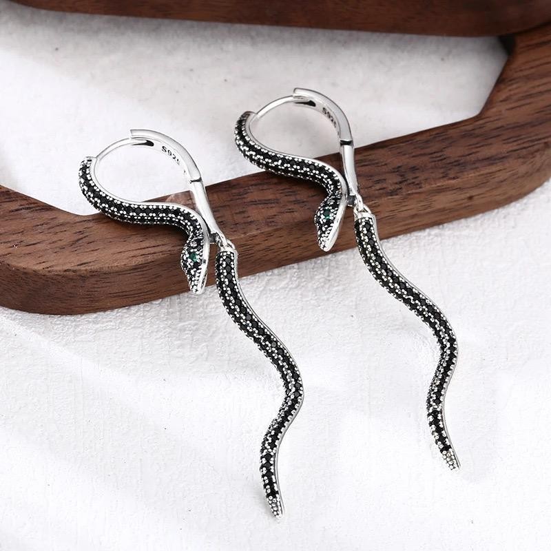 925 Sterling Silver Vintage Square Snake Earrings Retro Trendy Jewelry Gift