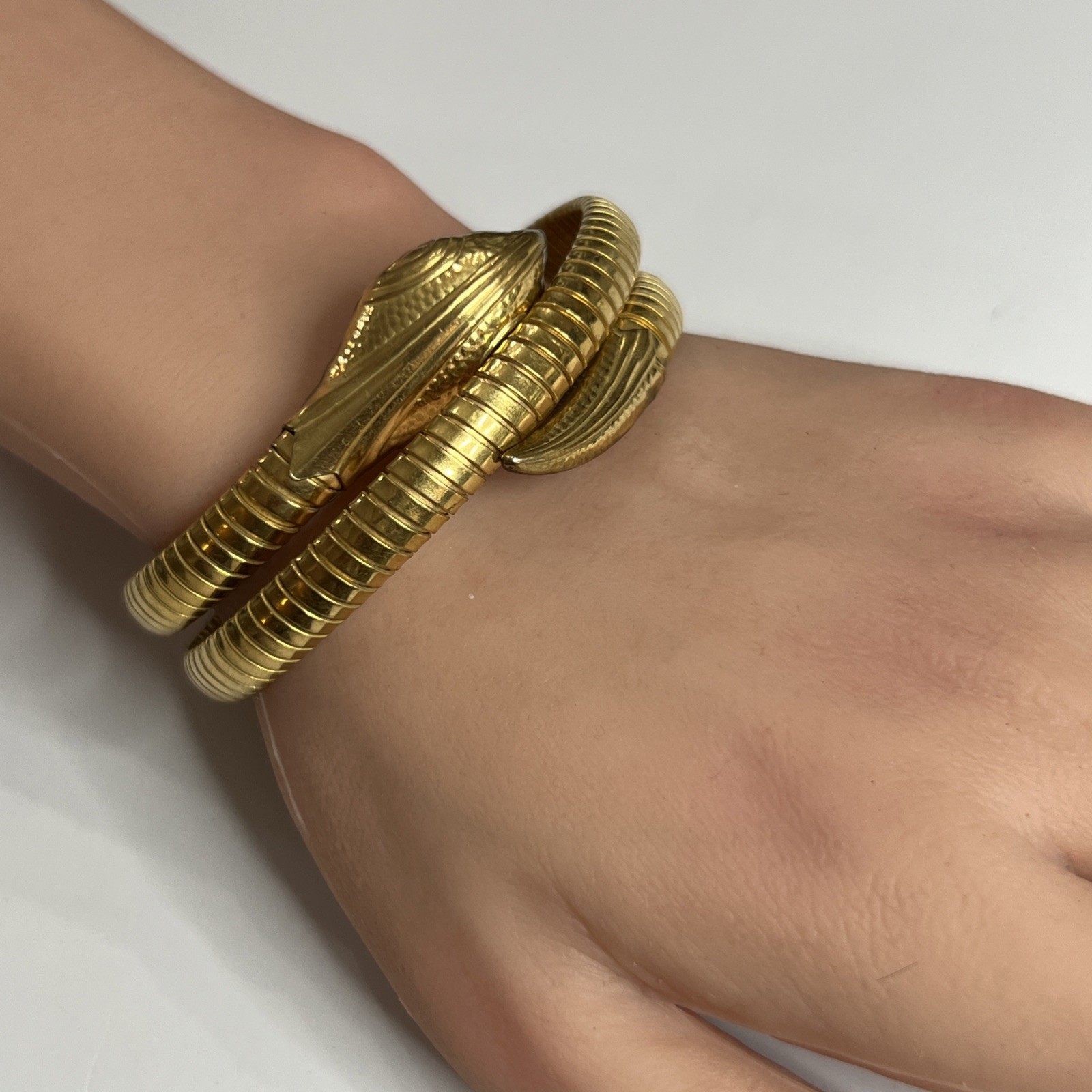Vintage Art Deco Gold Tone Flexible Coil Snake Wrap Bracelet