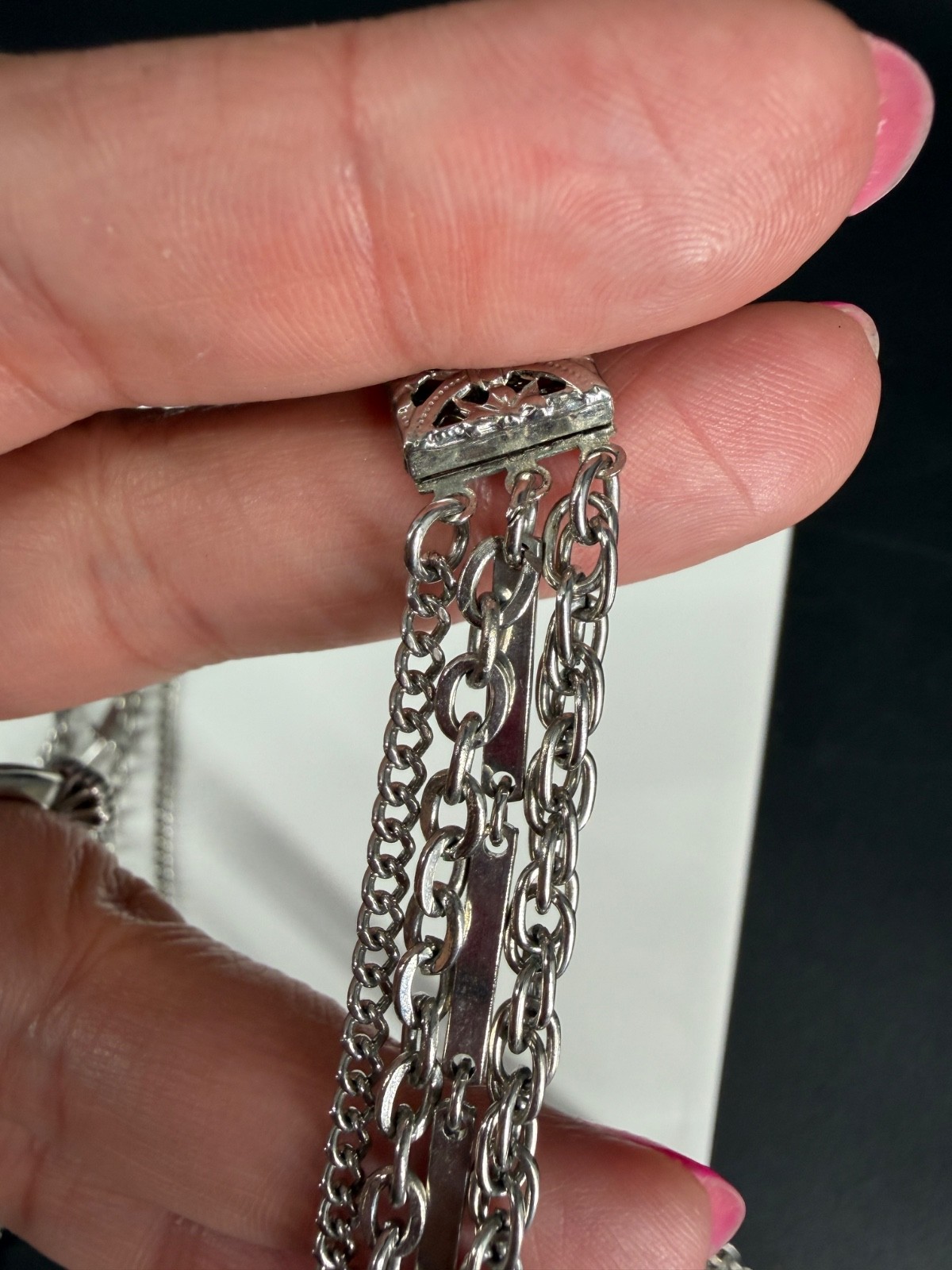 Vintage Silver Tone Layered Chain Statement Necklace Multi Strand MCM Retro