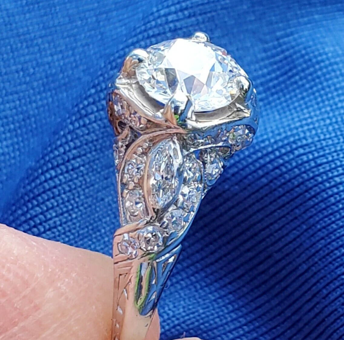 Original EARTH MINED DIAMOND Deco Engagement Ring Vintage PLATINUM Solitaire 2CT