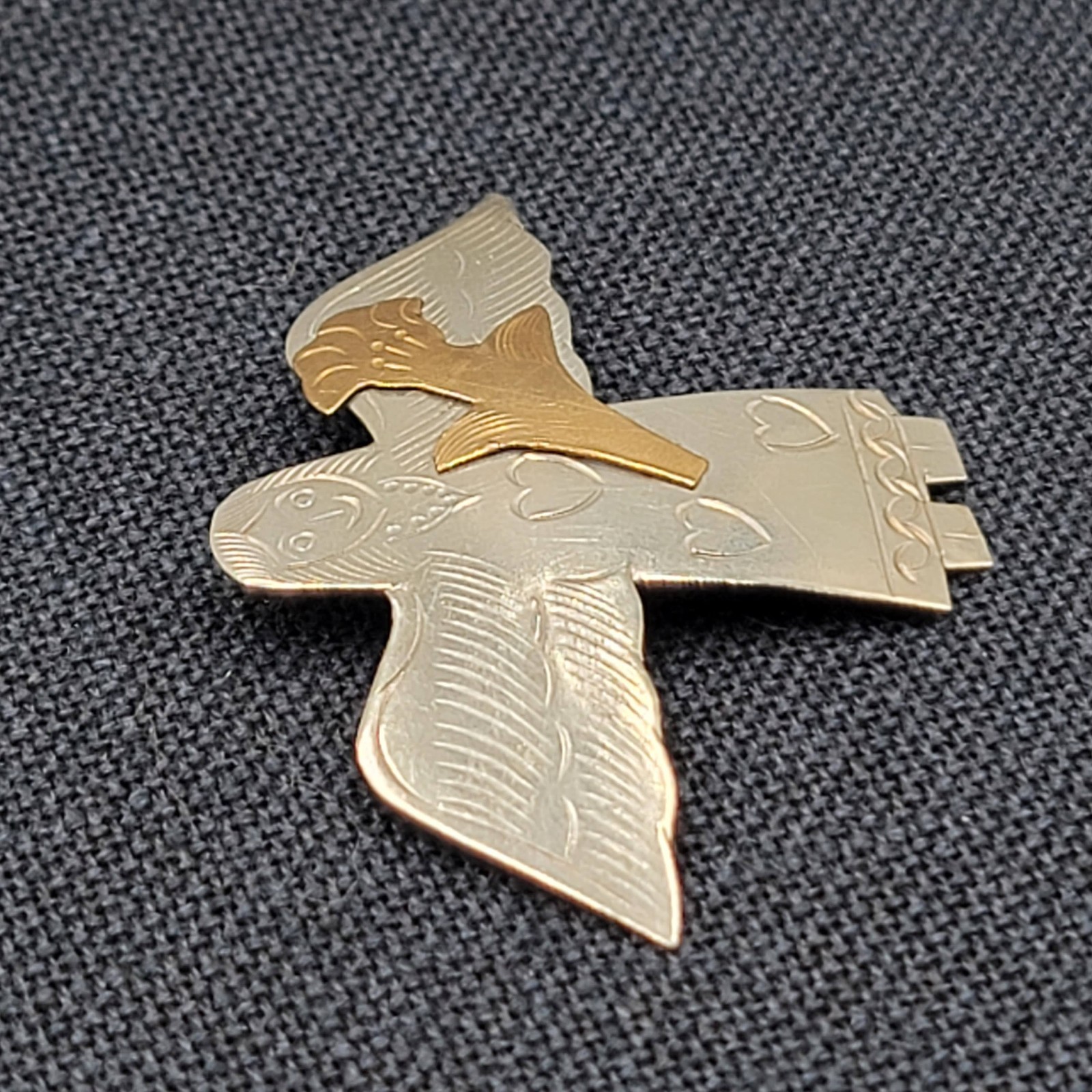 Vintage Angel Brooch Brass Mexico Silver 1.75″ Christmas