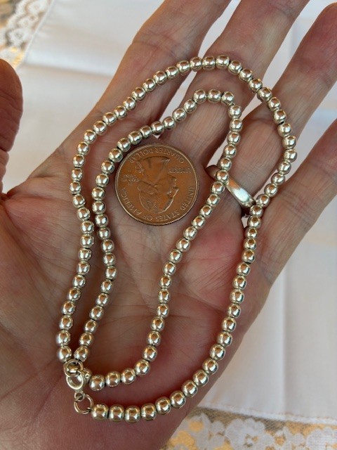 Vintage 925 Sterling Silver Bead Necklace 18″ Strand 4mm strung on chain 13.44g
