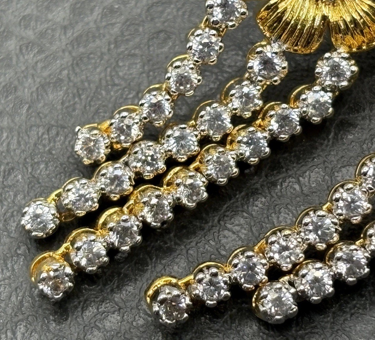 Gorgeous Cubic Zirconia Flower Gold Plated Chandelier Drop Pierced Earrings