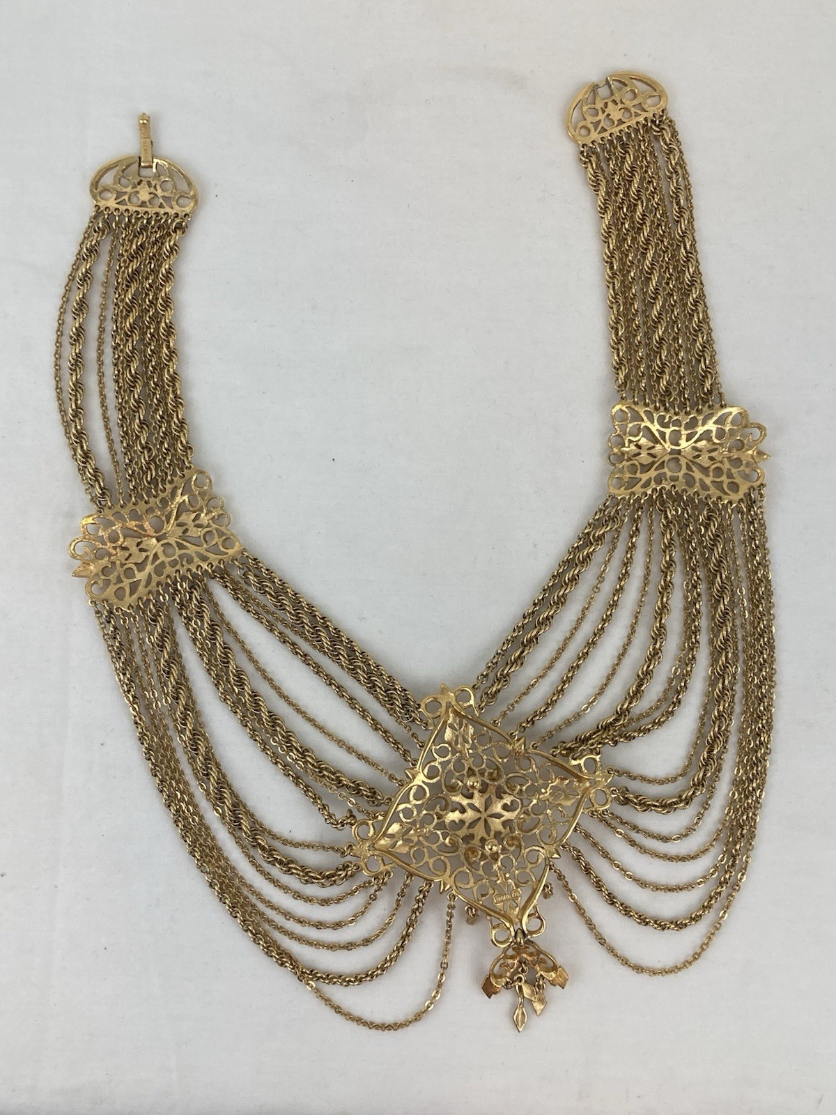 Vintage 1969 Monet Festoon Necklace Gold Tone Statement Piece Rare Excellent